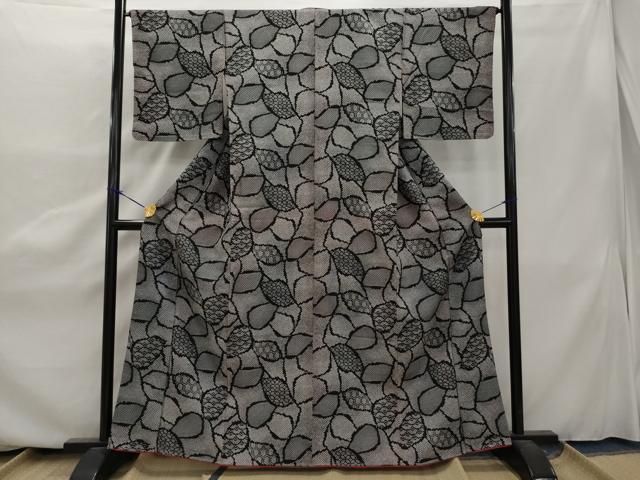 平和屋着物▽小紋 単衣 変わり縞 鬼しぼ縮緬 洗える着物 AAAU8651fy