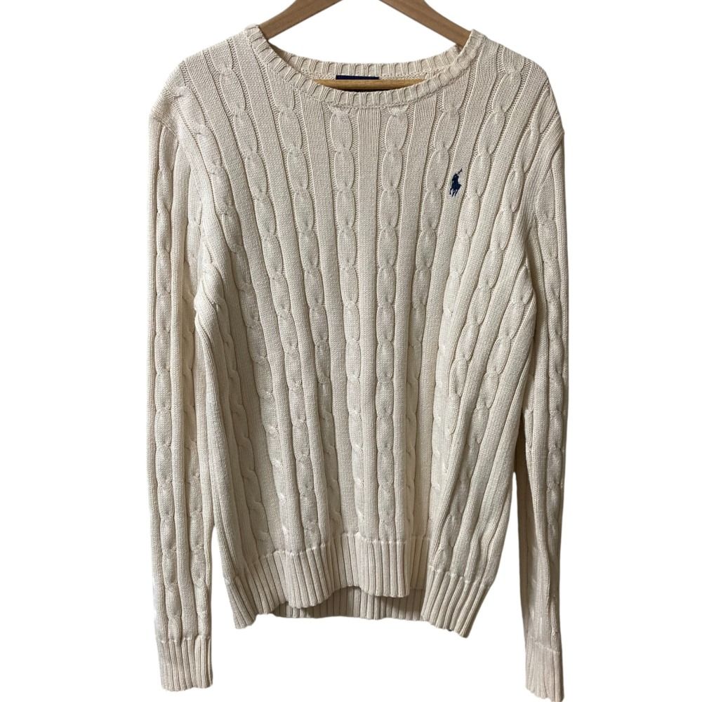 美品 POLO RALPH LAUREN  ポロラルフローレン ポニー刺〓 ケーブルニット プルオーバー セーター M アイボリー レディース 古着 中古 POLO RALPH LAUREN - 美品 POLO RALPH LAUREN ポロラルフ