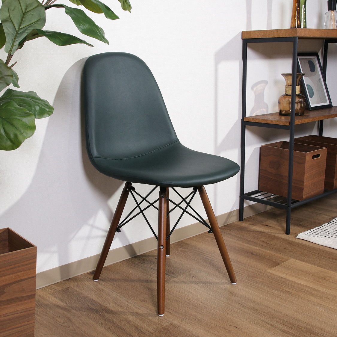 ♪ ２脚セット レザー調 イームズチェア グリーン ダイニングチェア ダイニング