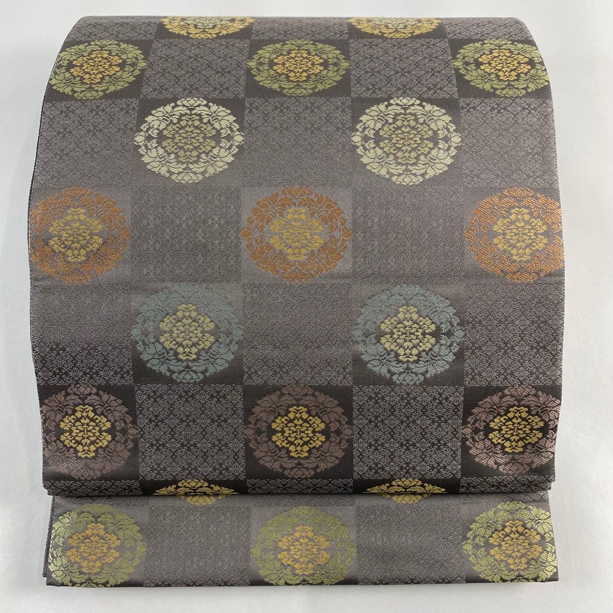 袋帯 名品 西陣織 市松 華文 灰紫 全通 正絹 【中古】 - メルカリ