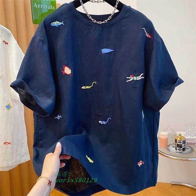 ブラウス シャツ トップス Tシャツ 夏 レディース 大きいサイズ 七分袖 刺繍 きれいめ 上品 気品 きれいめ 大人スタイル ボリュームスリーブ ピンク ブルー シン Vネック ブラウス 7分袖 レディース 刺繍 コットン 7分袖 薄手