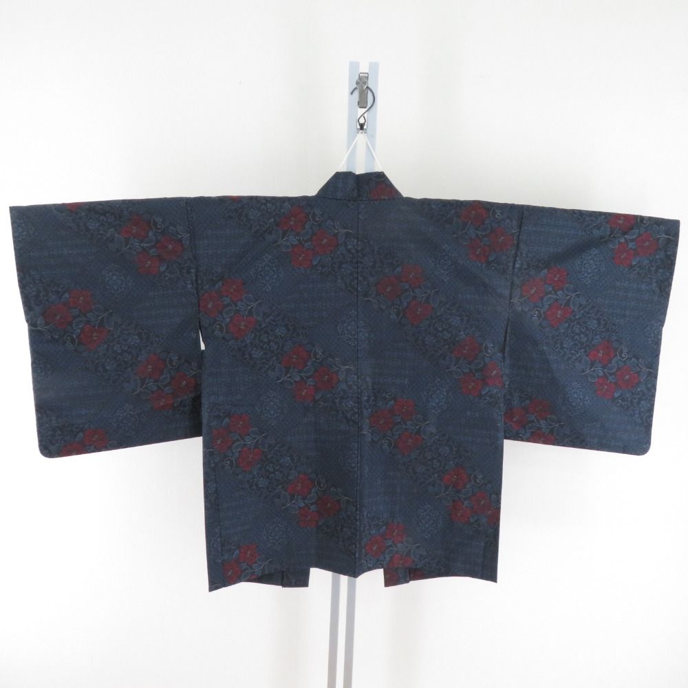 ★大島紬　青　輪　巾ゆとり　丈150　Sサイズ　★縁ちゃぶ　2213 大島紬 正絹 身丈136cm M 裄67cm 羽織 セット アンサンブル 男性 茶色系 亀甲絣文様 角帯 羽織紐 半衿 付き メンズ tt1383b  着物 通販-リサイクル着物の通販なら、着物ひととき公式