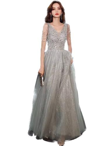 EightSTAR Dress パーティードレス イブニングドレス ピアノ 発表会 ドレス ロング 大人 二次会 花嫁 主役 演奏会 ノースリーブ Aライン スレンダーライン JP アルファベット S グレー