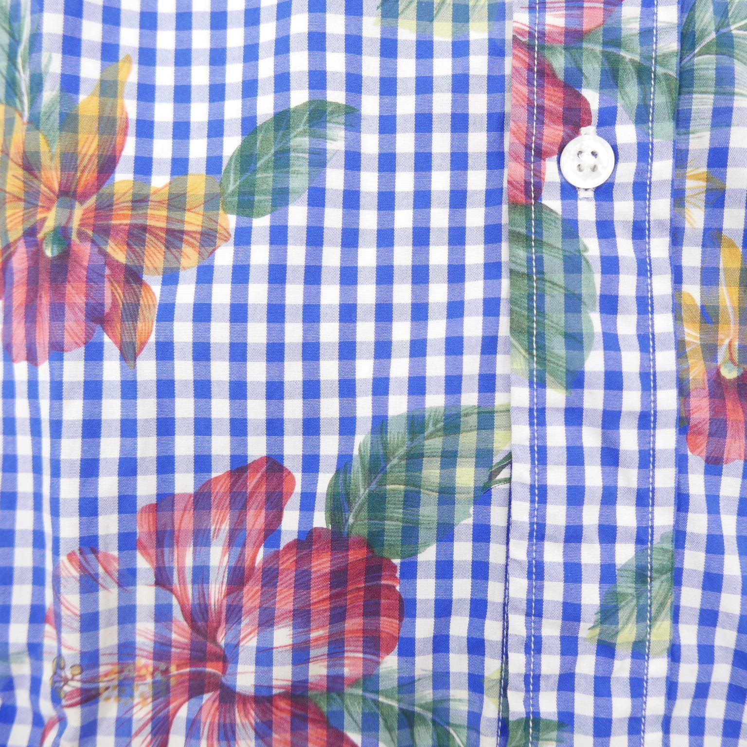 美品 SOPHNET ソフネット 15SS フラワー プリント ギンガム チェック BD シャツ FLOWER GINGHAM CHECK B.D SHIRT ブルー L 人気SALE，品質保証 SOPHNET. FLOWER OVER PRINT B.D SHIRT FRONT M 16ss