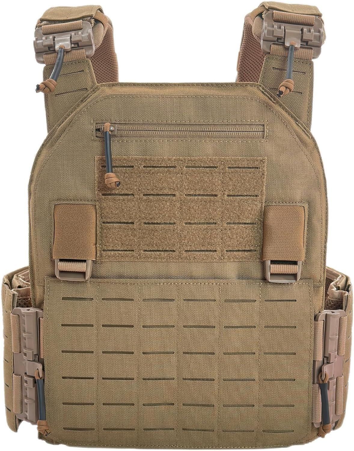 調節ベスト_コヨーテブラウン TWINFALCONS タクティカルベスト 軽量 プレートキャリア サバゲー用 サバイバルベスト MOLLE モール対応 戦術 サイズ調整可 1000Dナイロン素材 レーザー切断 アップグレード ベスト 通気 バックル付き M