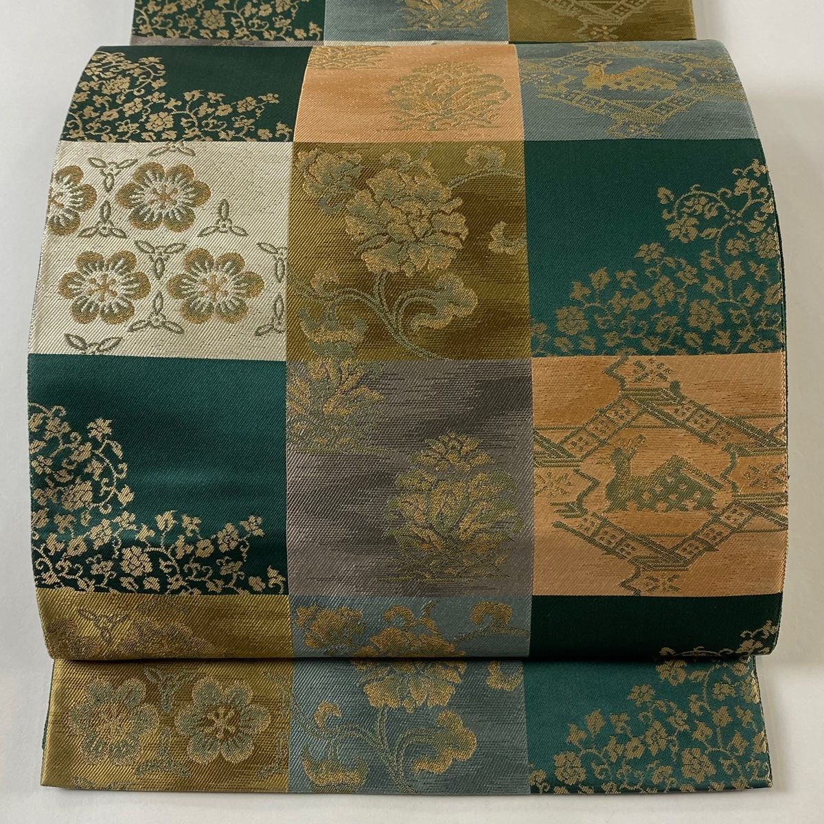 鈴乃屋 袋帯　正絹 袋帯 美品 秀品 鈴乃屋 御所車 桜 銀糸 箔 銀色 六通 正絹