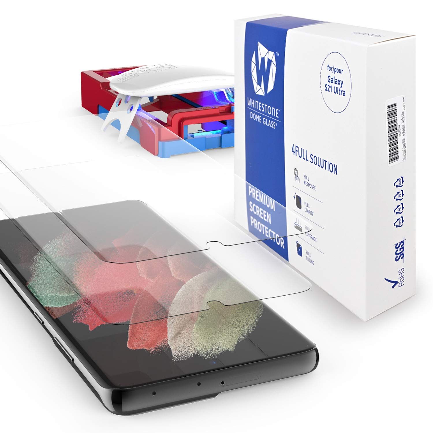 Whitestone [ドームガラス] Galaxy S21 Ultra スクリーンプロテクター フルカバー 3D カーブエッジ 強化ガラス [超音波指紋対応] 2枚パック