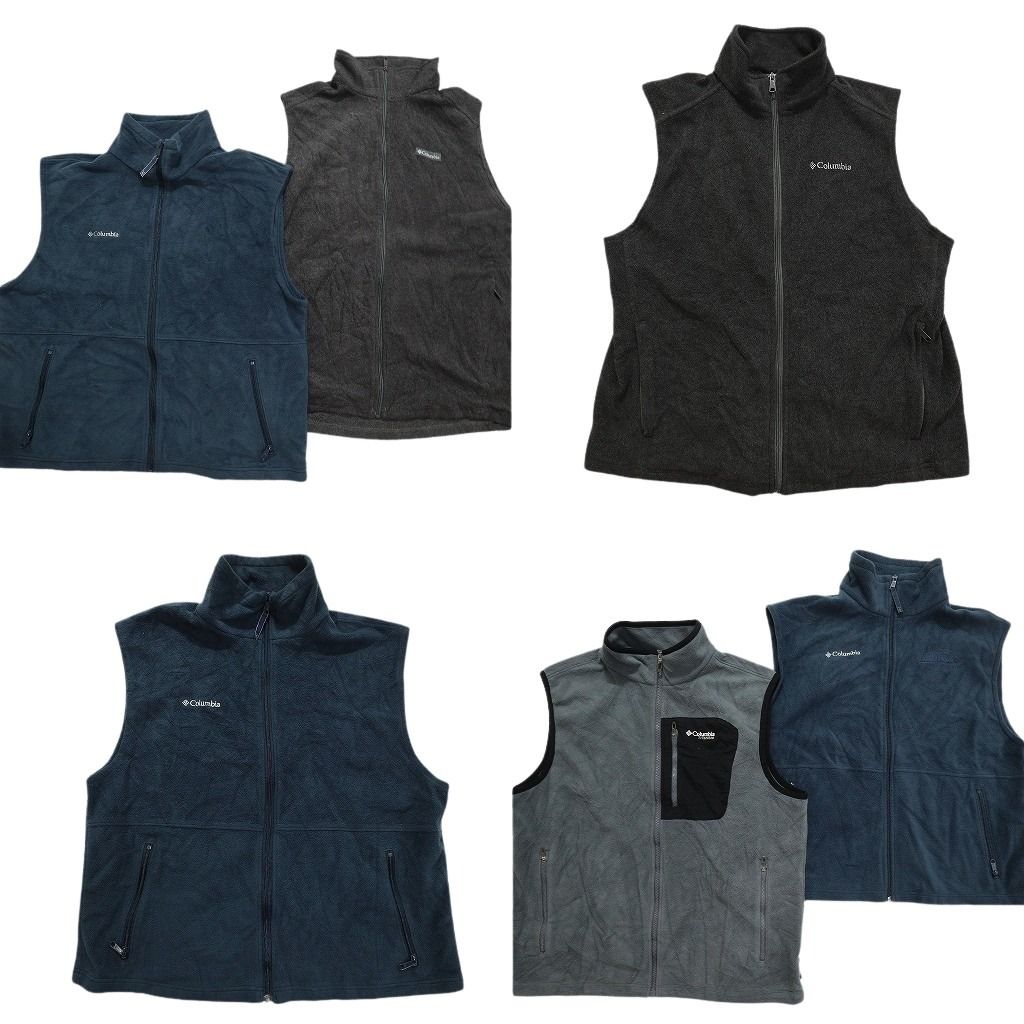 古着卸 コロンビア フリース ベスト 6枚セット メンズ XL フルジップ TITANIUM ネイビー ジップポケット 古着 NC2685