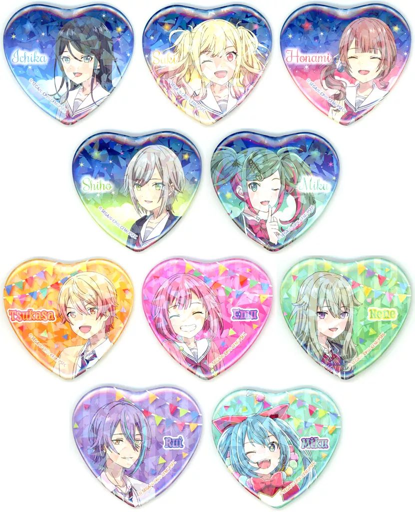 中古】バッジ・ビンズ 全10種セット キラキラビッグハート型缶バッジ