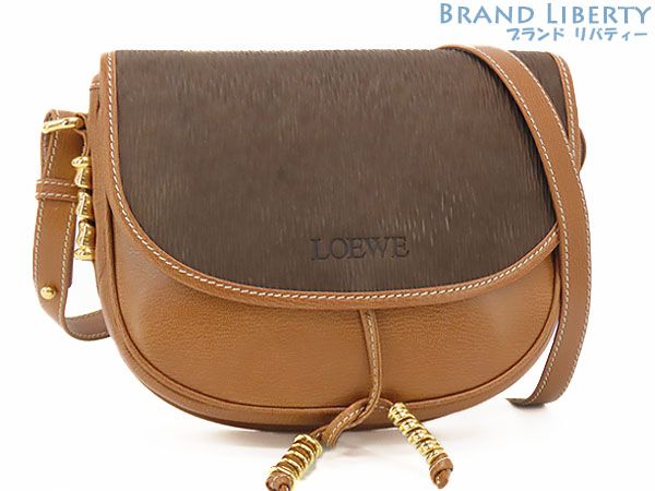 ロエベ LOEWE ヴィンテージ ベラスケス 斜め掛け ショルダーバッグ ショルダーポーチ ポシェット ツイスト金具 ダークブラウン ブラウン レザー