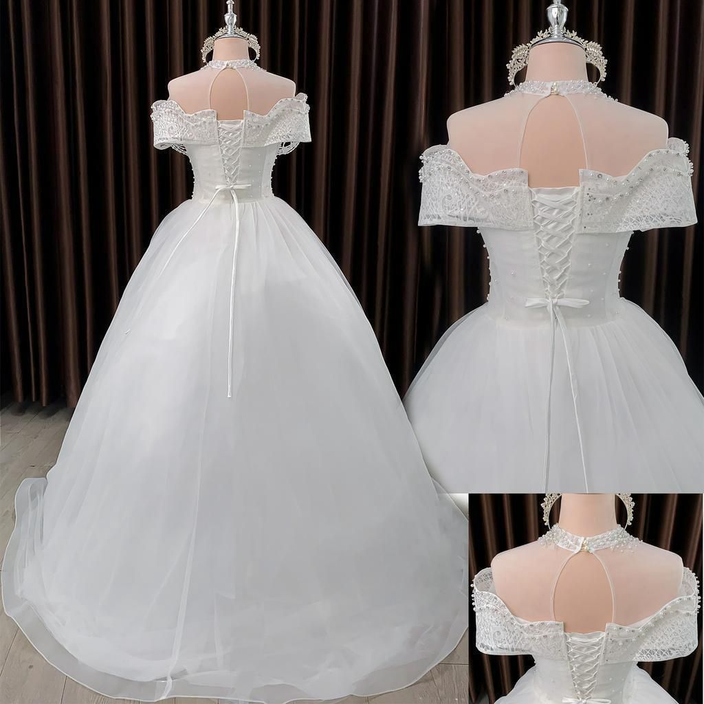 C89 高級 ビジュー美品 キラキラ 長袖ラメ入りウェディングドレス結婚