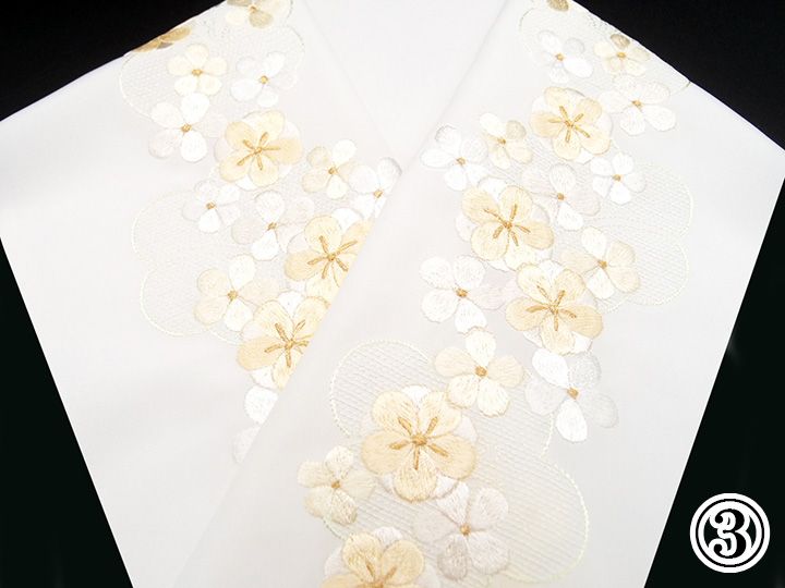 半衿 半襟 振袖 成人式 刺繍 白地 白 金 金糸 水色 オフホワイト 青