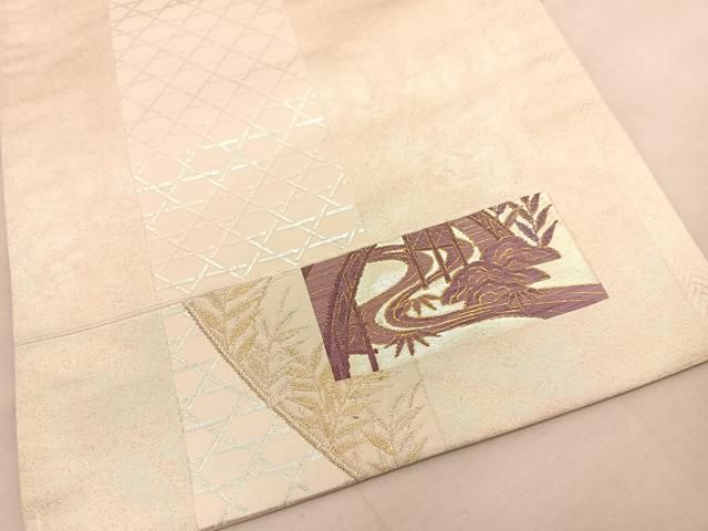 ◎美品◎名誉人間国宝 王 金山 作 茶道家 宗栄 監修 正絹 お太鼓柄 袋帯 平和屋着物▽京の名門 じゅらく謹製 帝王紫 太鼓柄袋帯 短冊御所