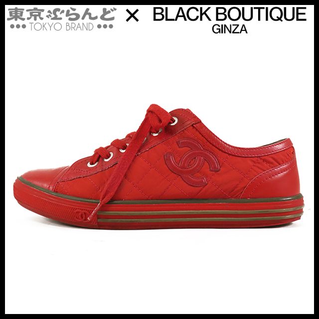シャネル CHANEL マトラッセステッチ ココマーク スニーカー IG26563 レッド 赤 ナイロン レザー ローカット 36 靴 レディース 101763228