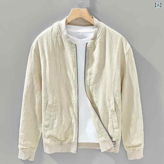 XL メンズ ファッション 服 男性用 オシャレ シンプル 大人 かっこいい 大きいサイズ ストリート 紳士服 夏 ラウンド スタンドカラー レトロ 綿 リネン カジュアル ジャケット リネン トップス 薄手 コート ラミー ジャケット