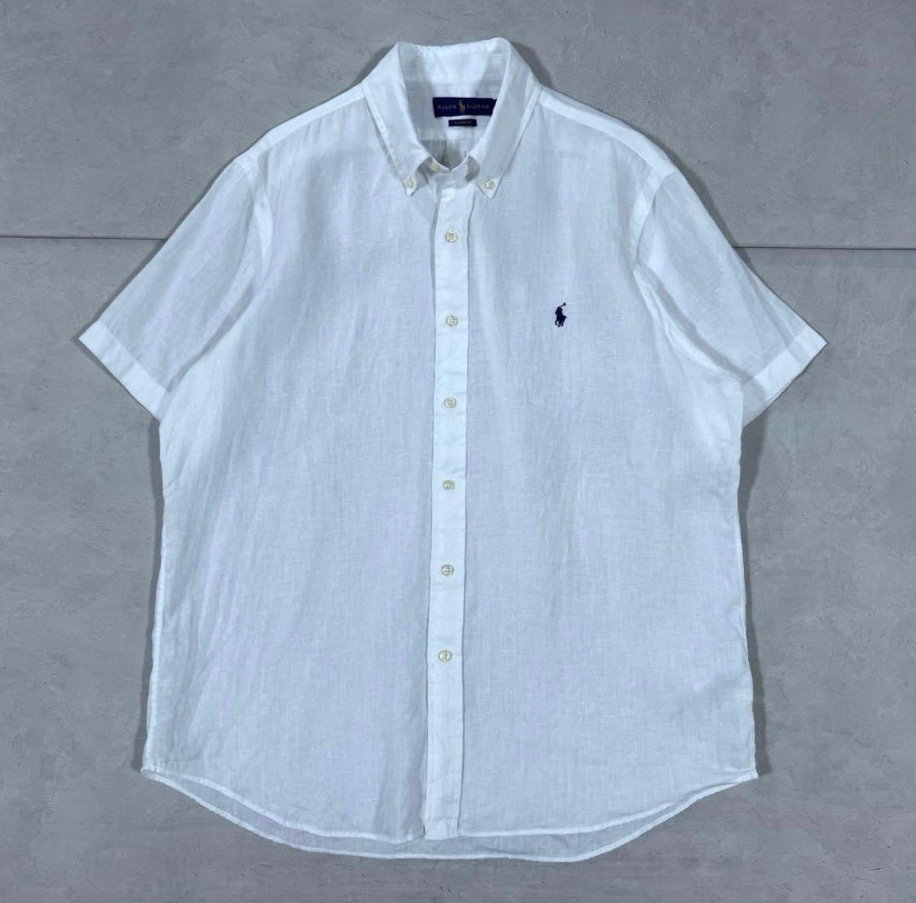 定番 ポロラルフローレン リネンボタンダウンシャツ 半袖 ホワイト