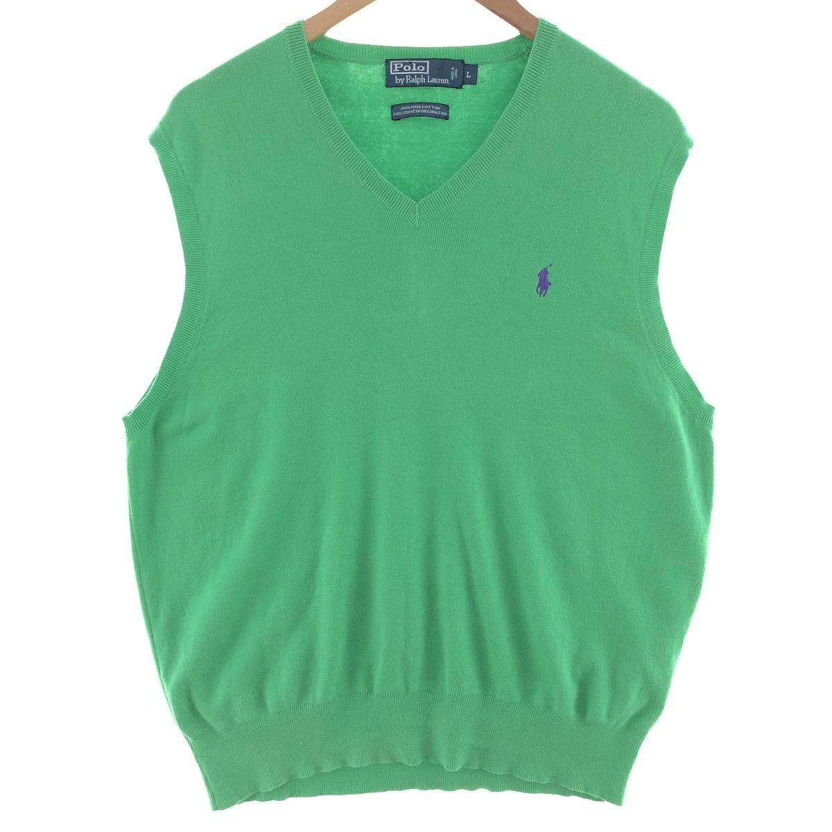 古着 ラルフローレン Ralph Lauren POLO by Ralph Lauren Vネック ピマコットンニットベスト メンズL相当/eaa381607