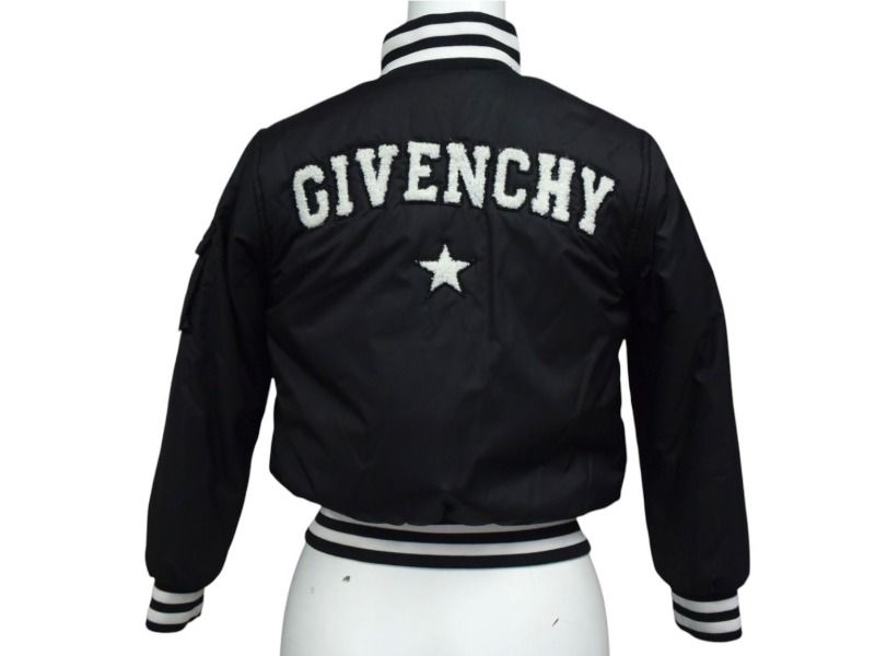 GIVENCHY ジバンシー キッズ 子供服 ジャケット ブルゾン H16034 ナイロン ブラック ホワイト シルバー金具 サイズ8 4c075748 STEELWINDOWSANDDOORS_COM