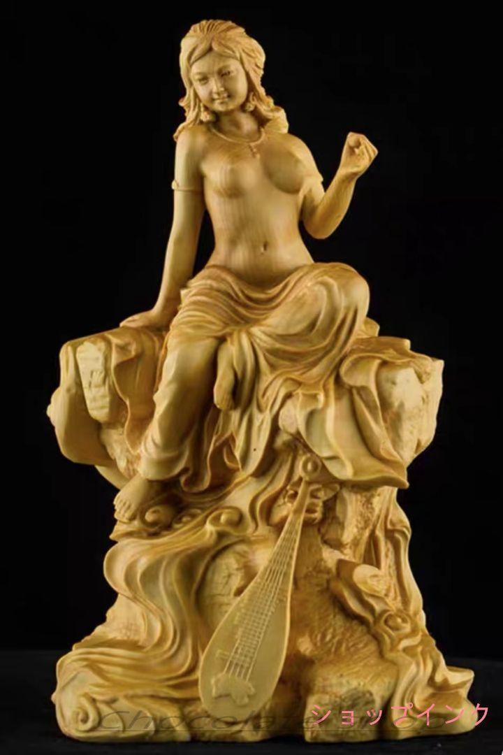 木彫仏像 七福神弁財天女神座像 崖柏 財神 彫刻 一刀彫 仏師で