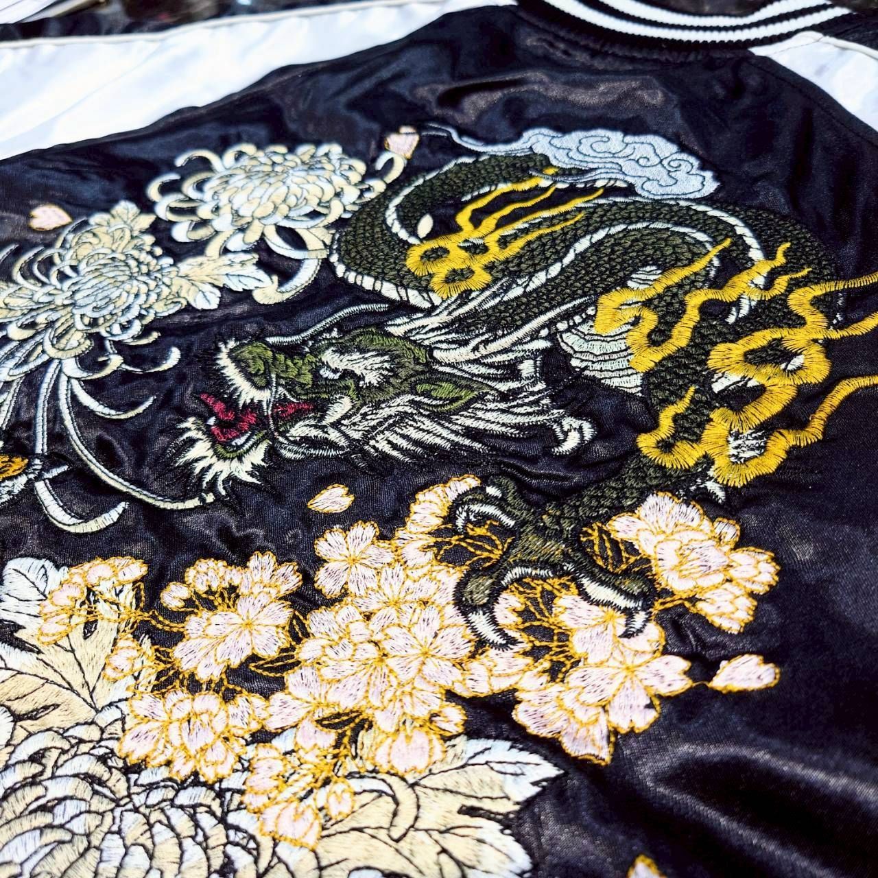 ☆【朧-OBORO-/虎 桜/スカジャン サテン/刺繍】長袖☆ ポリエステル