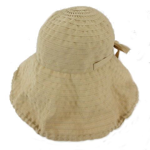 ディセットディセット Dixsept Dixsept 1717 ハット つば広帽子 たためるハット つばワイヤー入り リボン ベージュブラウン ゴールド S-M（56cm-57.5cm）