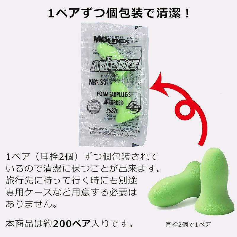 MOLDEX モルデックス メテオ 約200ペア 6870 耳栓 遮音 睡眠用 いびき 安眠グッズ HRDEVELOPMENT_JP