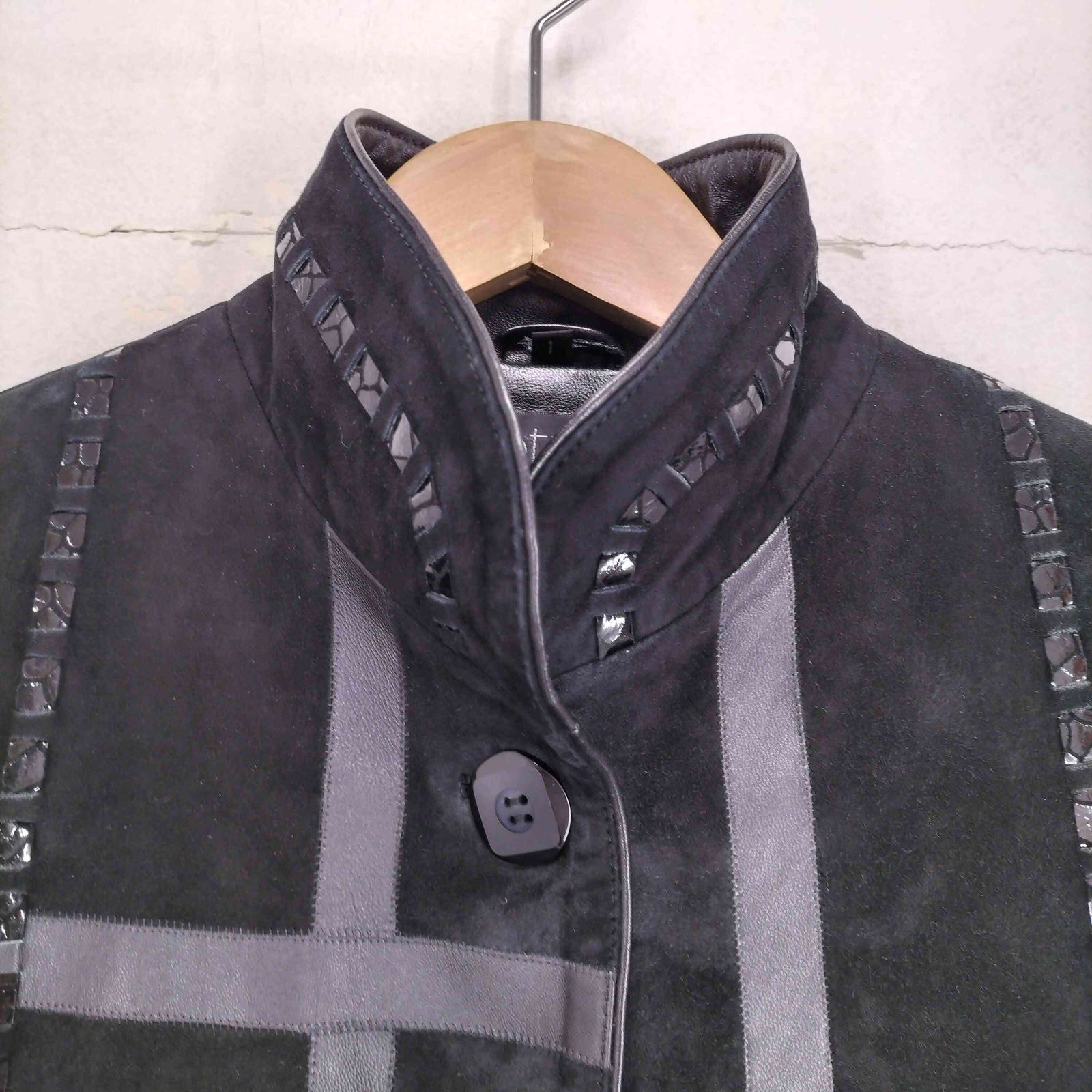 古着 リアルレザー切替ハーフコート