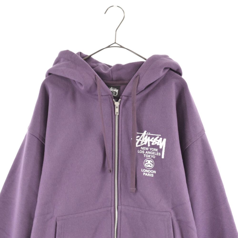 STUSSY (ステューシー) WORLD TOUR ZIP HOOD Grape ワールドツアーロゴ