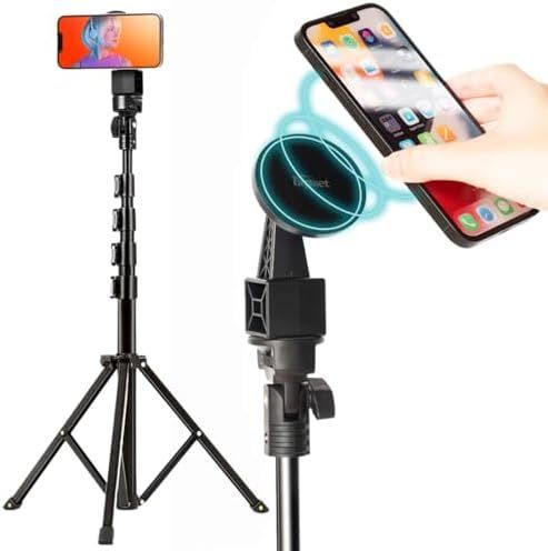 ♥ スマホを瞬時に固定 三脚 スマホ 長い マグネット magsafe対応 スマホスタンド マグネットスタンド iphone Android メタルリング付属 軽量 コンパクト 収納袋付き 165㎝