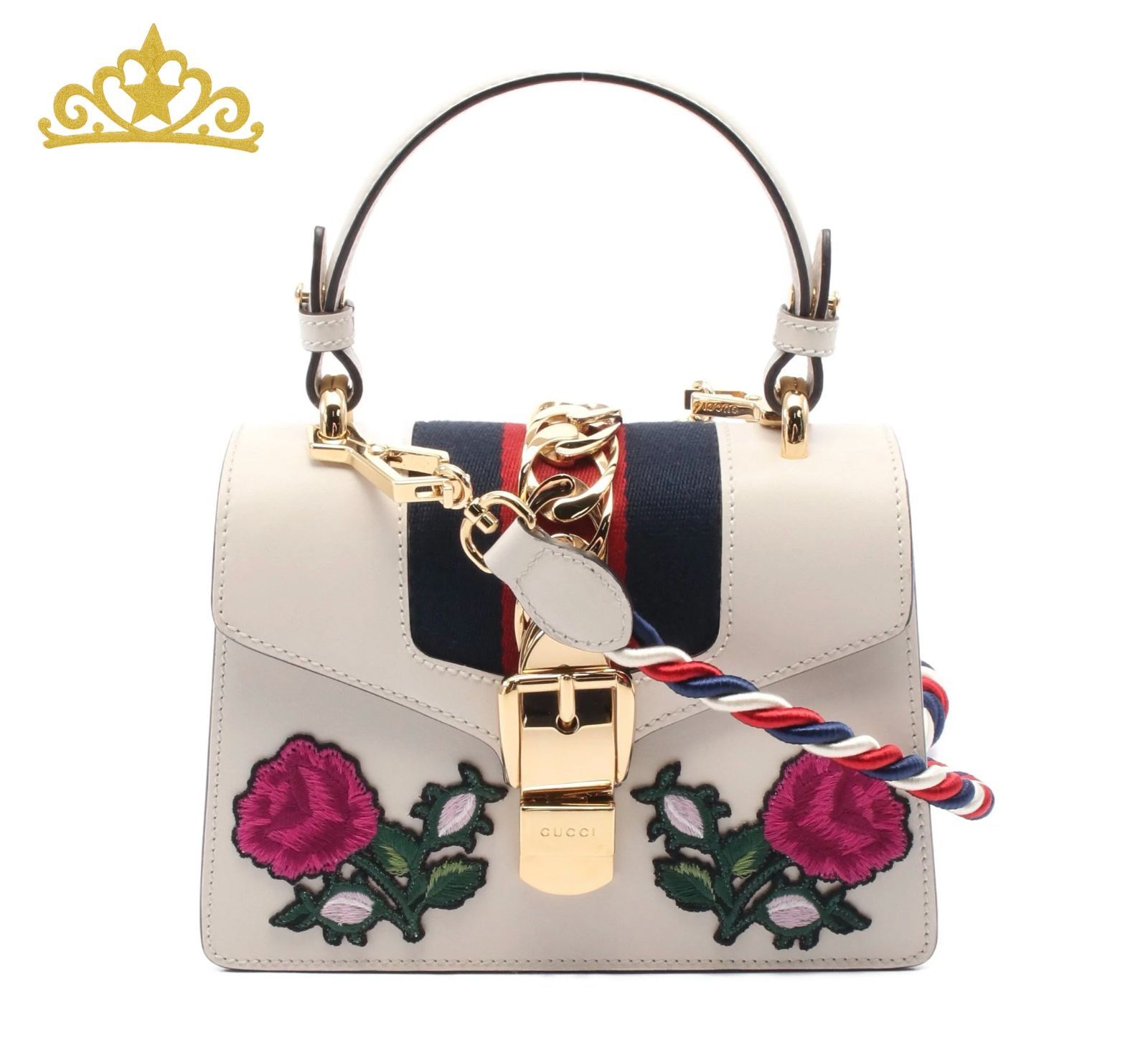 GUCCI シルヴィ シェリーライン レザー ハンドバッグ レディース