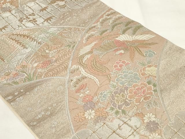 平和屋着物◎西陣 服部織物謹製 六通柄袋帯 唐織 花蝶文 鳳凰 金銀糸