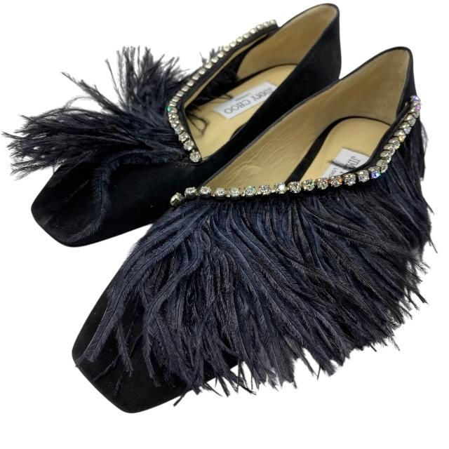 JIMMY CHOO ジミーチュウ パンプス ミュール シューズ スクエアトゥ スエード ラインストーン ブラック サイズ 36 約23cm