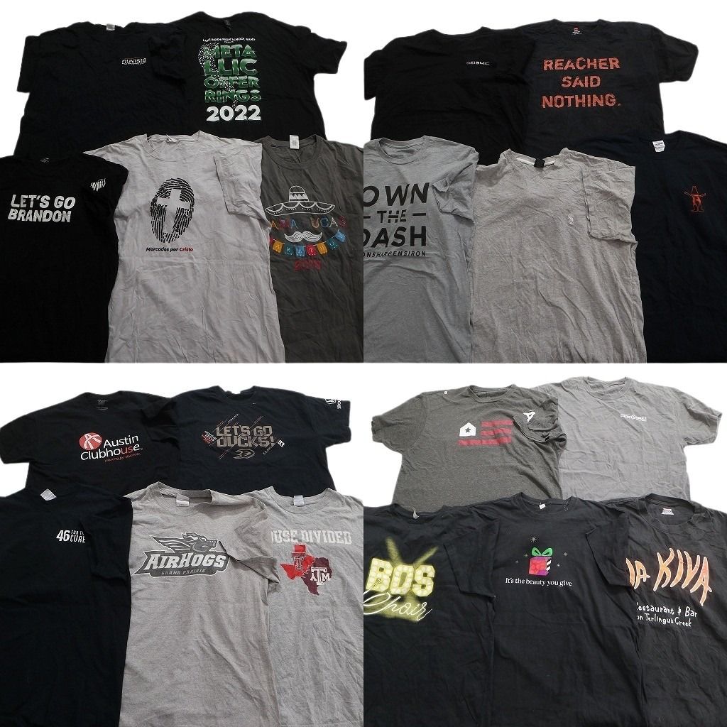 古着卸 まとめ売り 黒・グレー ボディ プリント 半袖Tシャツ 20枚セット (メンズ XL ) 英文字プリント ワンポイント 無地 中古 古着 MX9920