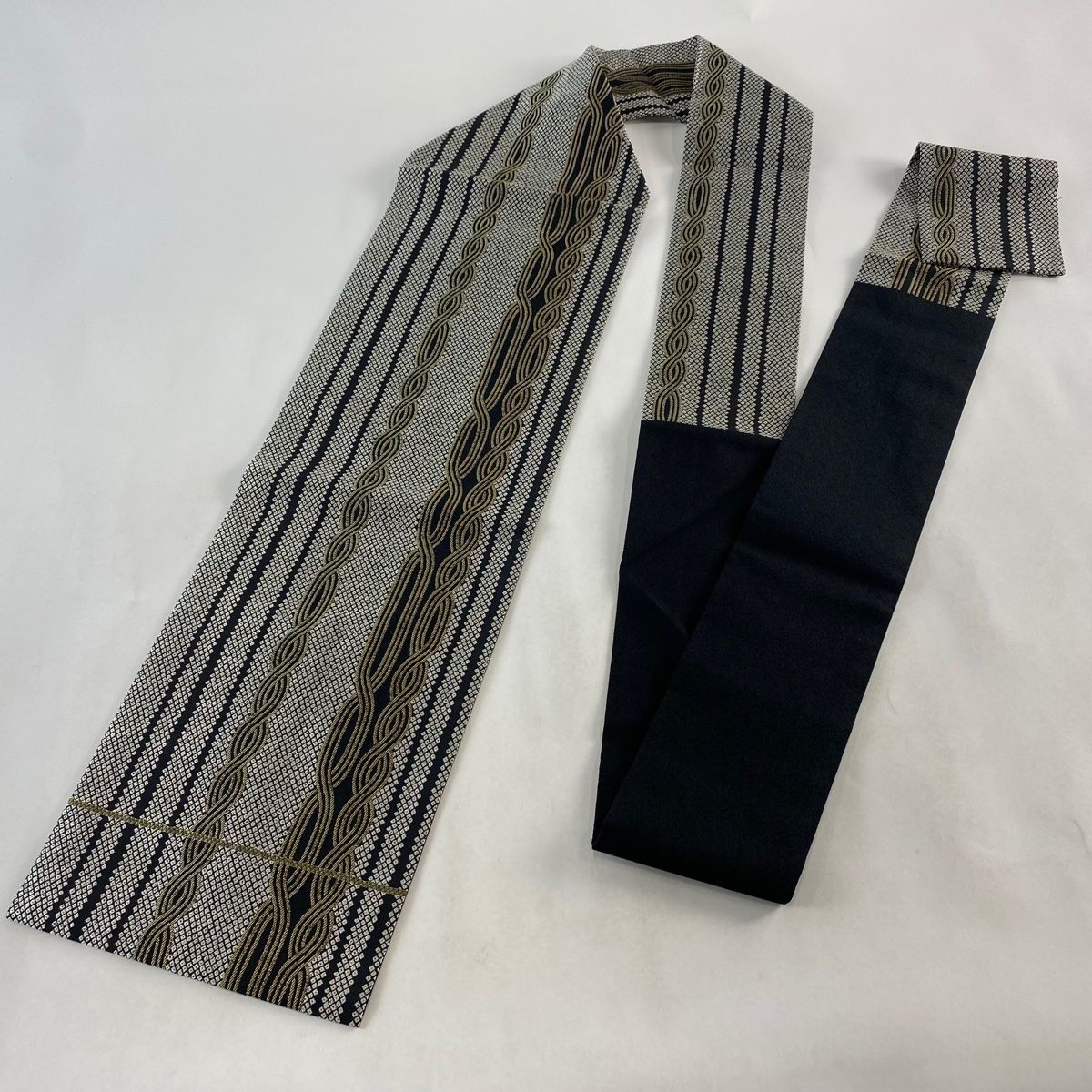 名古屋帯　縞　茶×黒　正絹　粋 Kisste 博多帯 名古屋帯 正絹 博多名古屋帯 新品 八寸名古屋帯