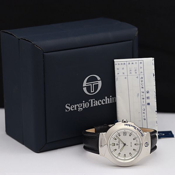 稼働 美品 箱付 セルジオタッキー二 QZ STM0010 WR100 シルバー