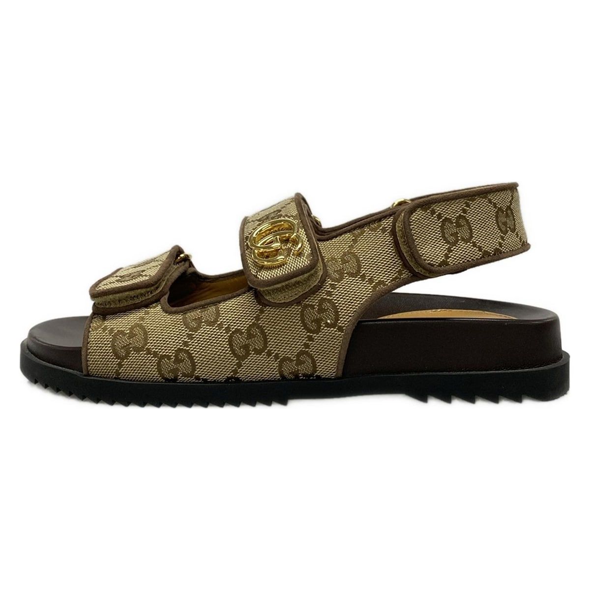 GUCCI グッチ サンダル 36 1|2 レディース - ベージュ×ダークブラウン GG柄|ダブルG レザー