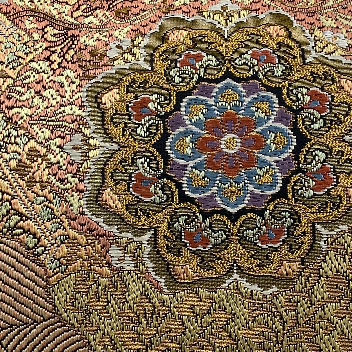 袋帯 名品 関西仕立て 華文 鳥 金銀糸 本金箔 小豆色 全通 正絹