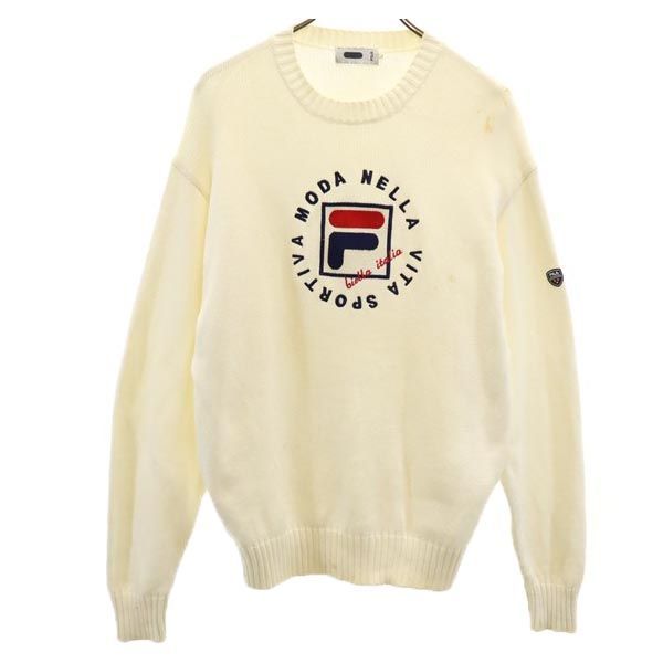 フィラ 長袖 ニット セーター L ホワイト FILA メンズ 古着 【231226】
