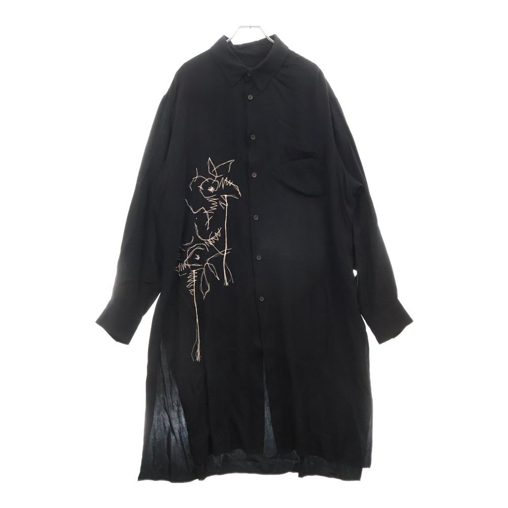 s yte サイト RAYON WASHER TWILL CACTUS FLOWER EMBROIDERY LONG SHIRT レーヨン ウォッシャー ツイル カクタスフラワー エンブロイダリー ロングシャツ 長袖シャツ ブラック