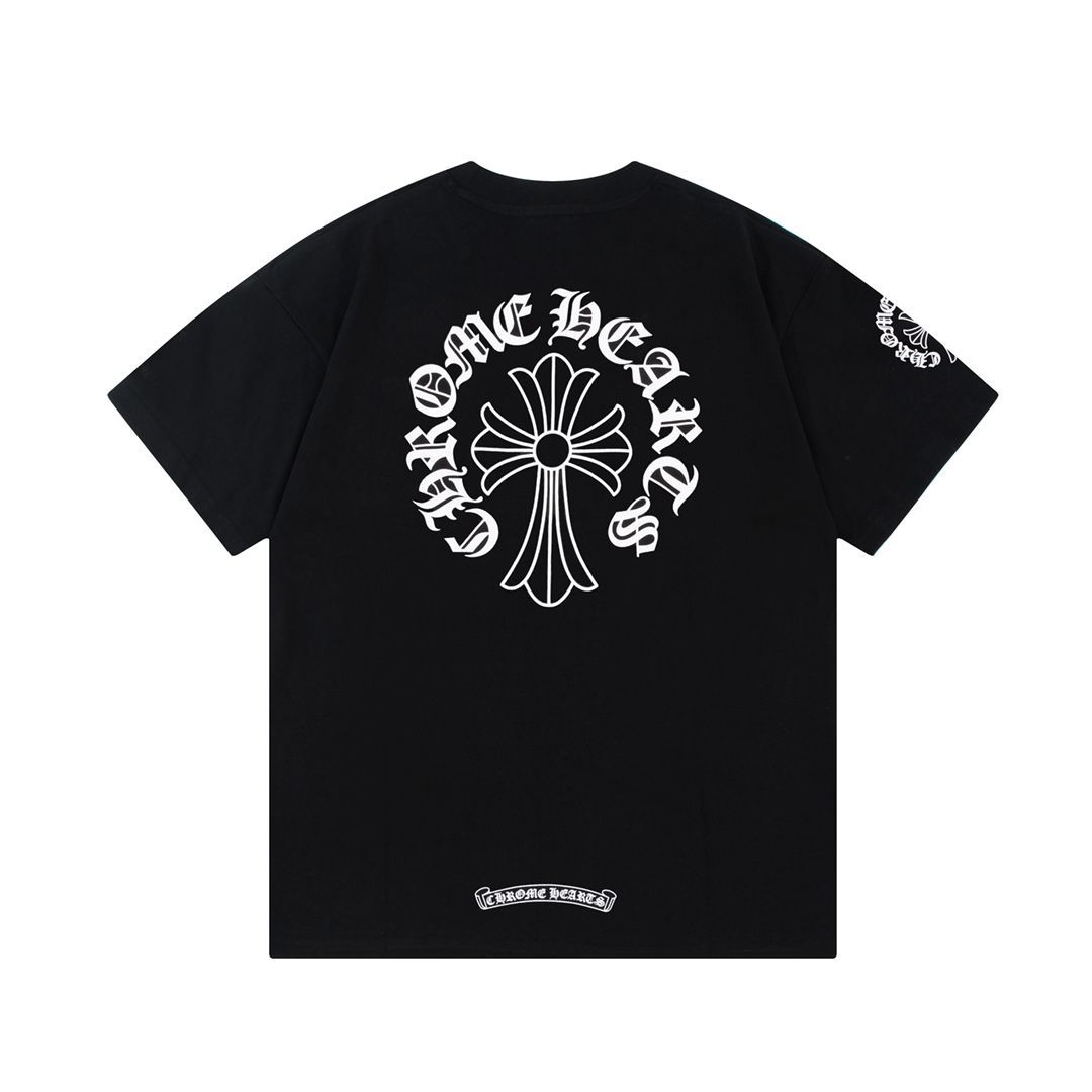 ChromeHearts クロムハーツ サンスクリット十字架馬蹄形プリント半袖Tシャツ 男女兼用