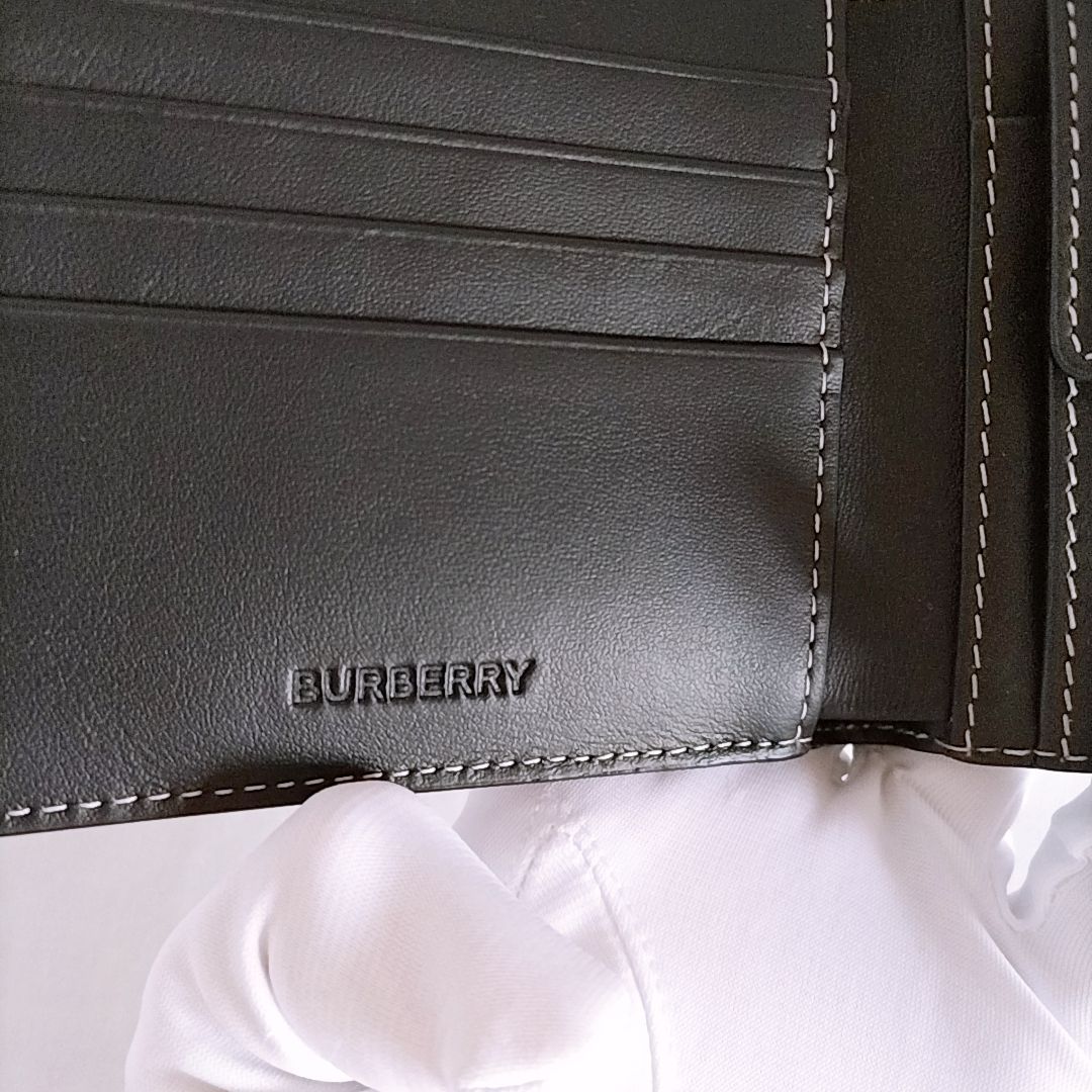 新品未使用】BURBERRY チェック＆レザー 2つ折り財布 小銭入付き 