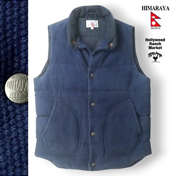 美品 GAIJINMADE ガイジンメイド 聖林公司 ハリウッドランチマーケット インディゴ 刺し子 ダウンベスト 藍紺 2 M【参考価格￥28，500-】