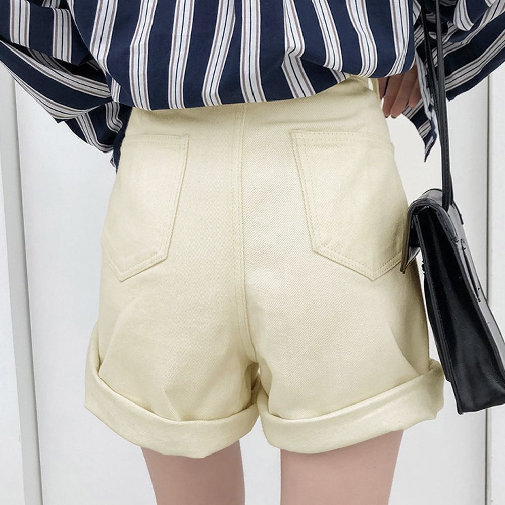 デニムショートパンツ レディース 韓国風 ハイウエスト ショーパン デニム ホットパンツ ゆったり ロールアップ 短パン カジュアル ボトムス 10代 20代 30代 ストリート お洒落 美脚 脚長 スタイリッシュ デニムパンツ CH80NNYS-001