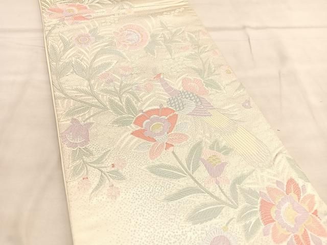 平和屋着物◎六通柄袋帯 唐織 孔雀更紗文 金銀糸 正絹 逸品