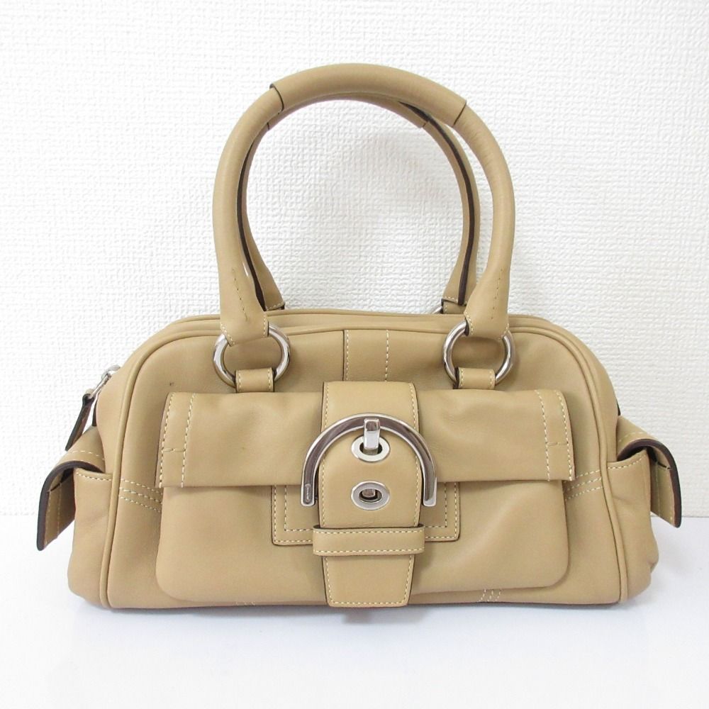 COACH コーチ ターンロック レザーボストンバッグ ハンドバッグ 8A10 ベージュ レディース 古着