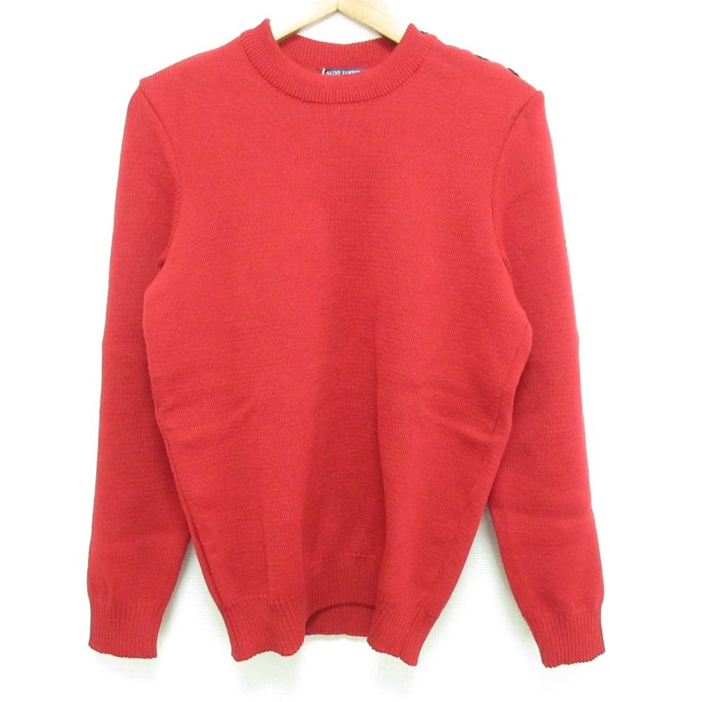 未使用 SAINT JAMES セントジェームス CANCALE 長袖 肩ボタン ニット セーター サイズS メドックレッド メンズ 古着 中古 USED
