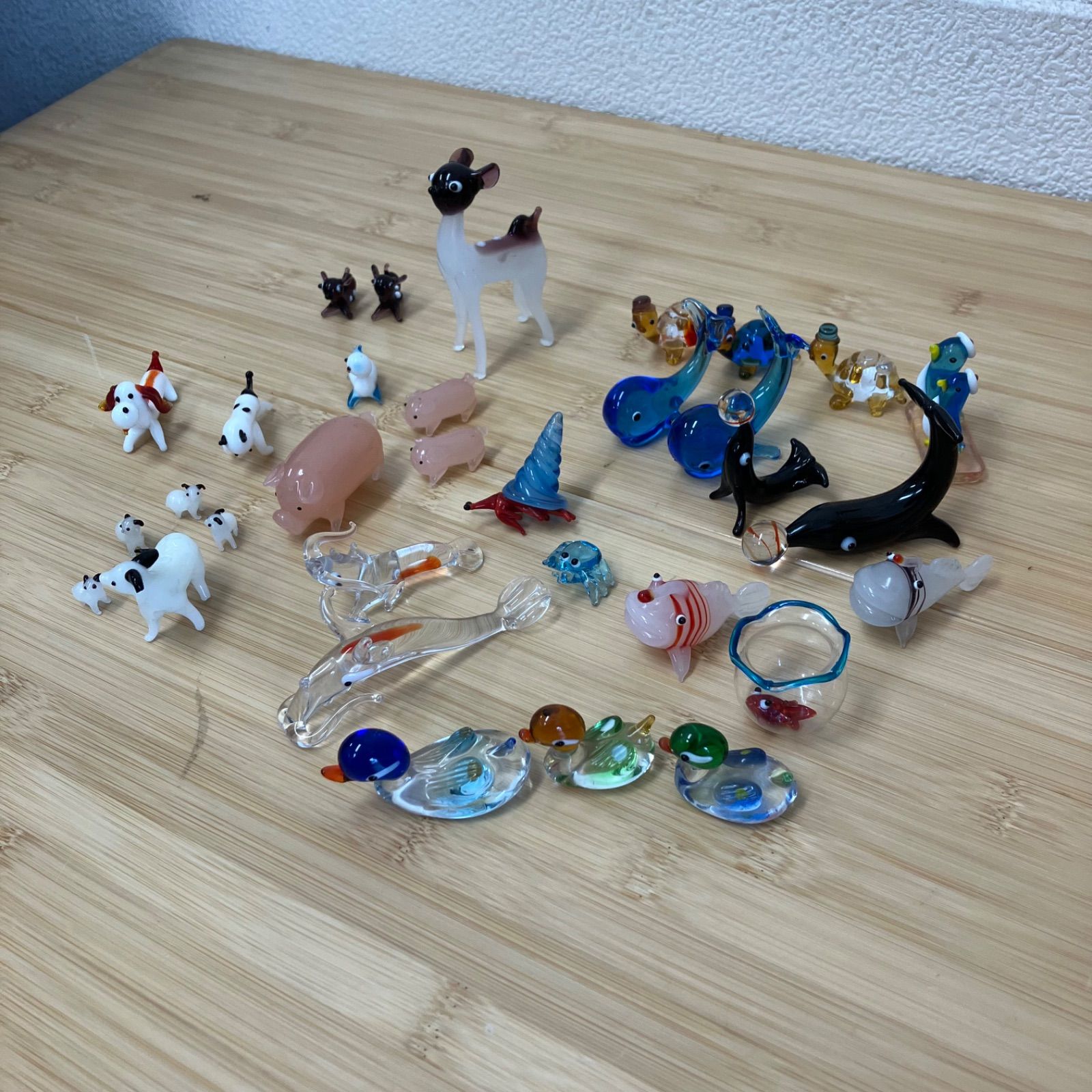 ミニチュアガラス細工 動物 工芸品 アニマル 32匹セット 鹿 やぎ ぶた