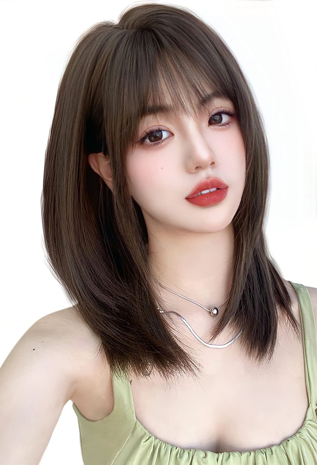 ロリータ フルウィッグ wig ミディアム コスプレ サラサラ ロング ぱっつん 女性 ストレート 小顔 セミロング 自然 ネット付き Limakaraウィッグ アッシュブラウン