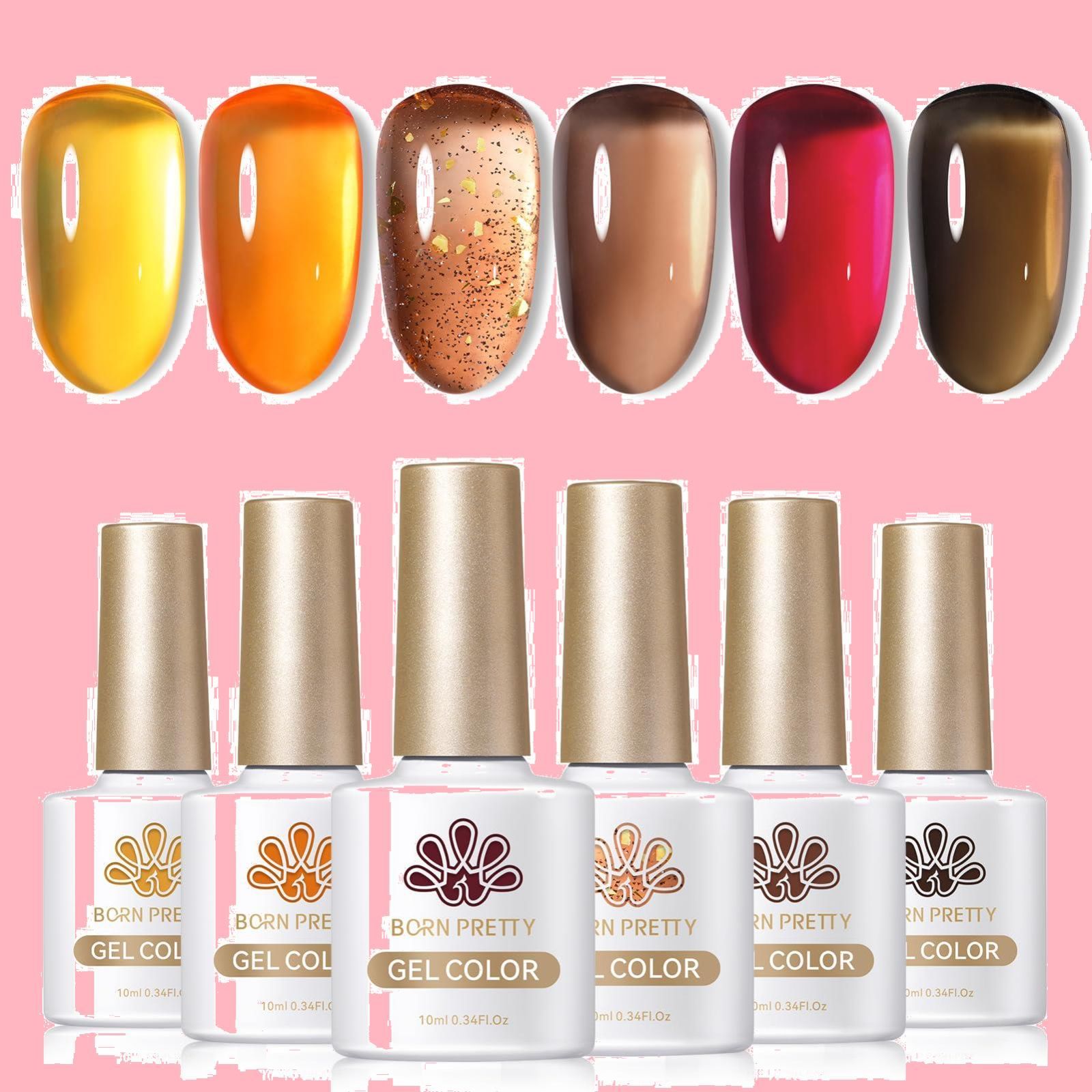 【新着商品】ブラウン カーキ　ピンク 冬ネイル 10ml ポリッシュタイプ 6色 ジェルネイルカラーセット ブラウン PRETTY UV/LED対応 BORN セルフネイル…