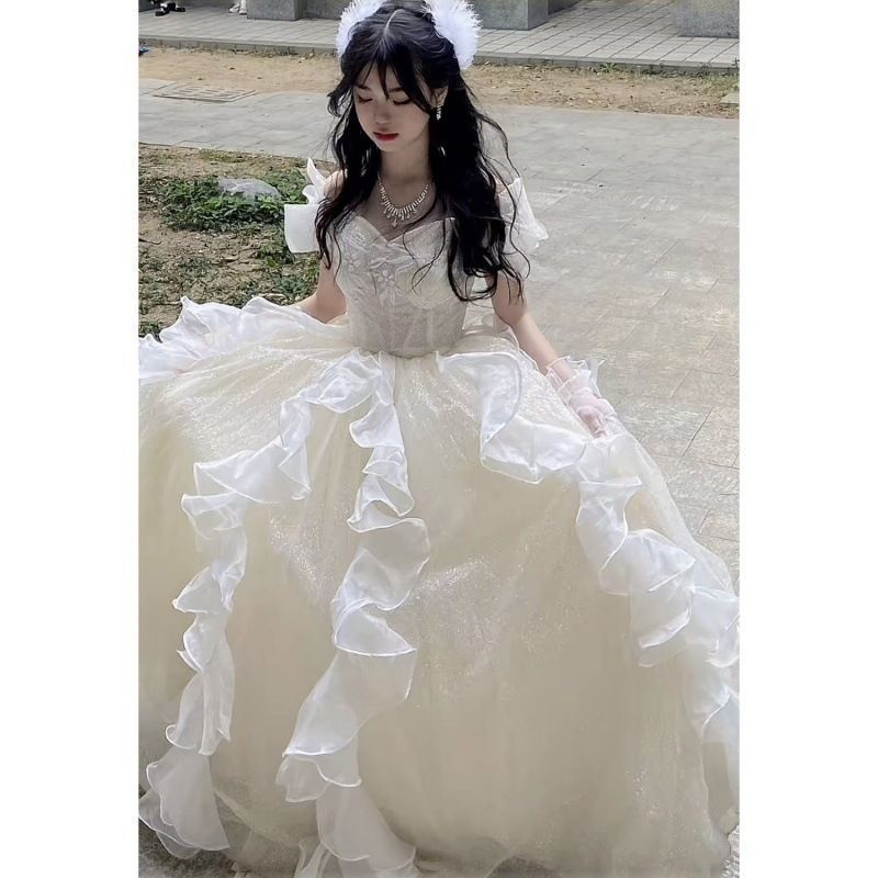 ロングドレス フェアリーテイスト ホスト?オーディション用 森系 小さなブランド ウェディングドレス 誕生日?成人式用